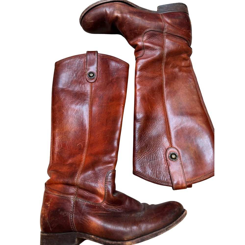 FRYE Women's Leather Tall Riding Boots Cognac Brown Classic Equestrian Sizeā 7B